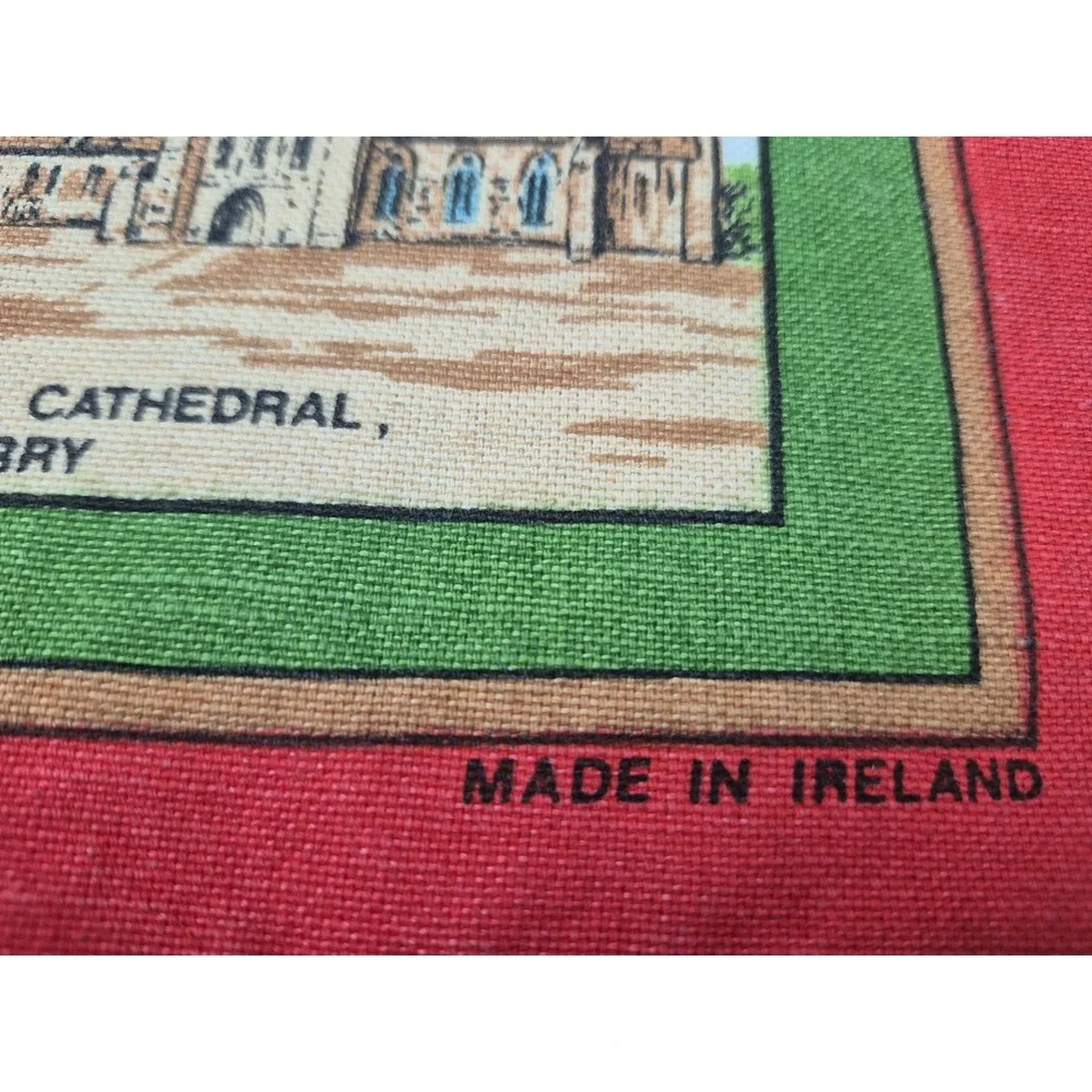 Cathedrals of Ireland & Churches Tea Towel Green Red Border Cotton